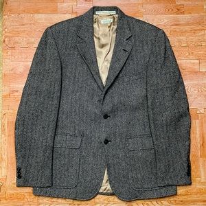 Orvis Highland Tweed Wool Blazer Herringbone 42R Coastal Single Malt Black/Gray